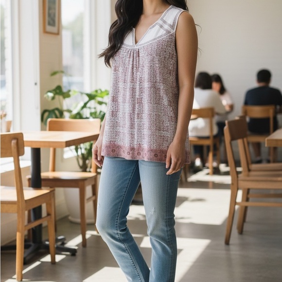 Cynthia Rowley Mauve Paisley-Print Sleeveless Tank Size 1X - Picture 2 of 9